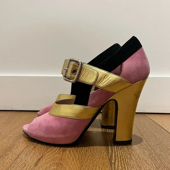 Miu Miu Pink and Gold Heels used size 39 Euro from 2013 Collection - Picture 4 of 16